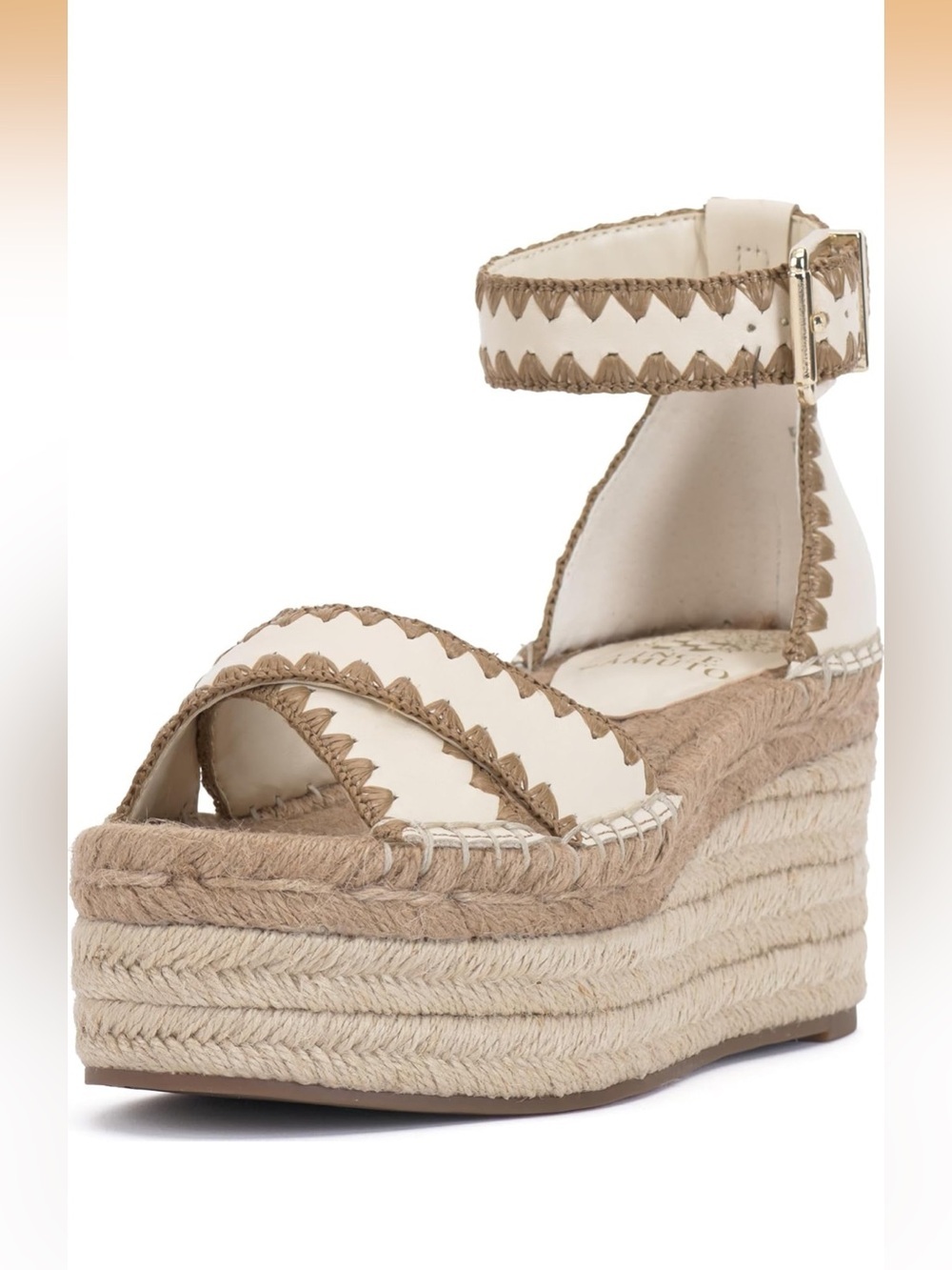 NWT Vince Camuto Cream and Tan Espadrille Platform Wedge Sandal Treyenn size 11